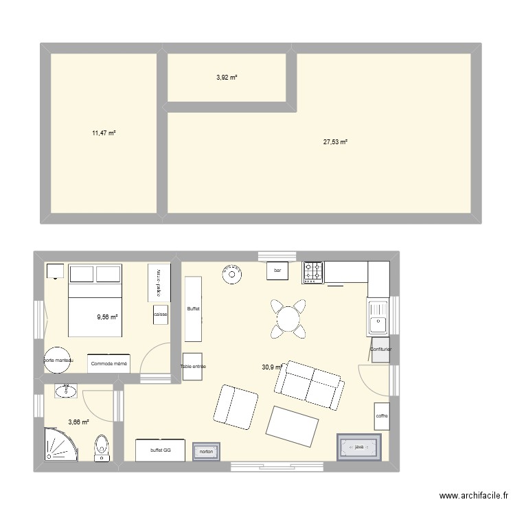 chalet. Plan de 6 pièces et 87 m2