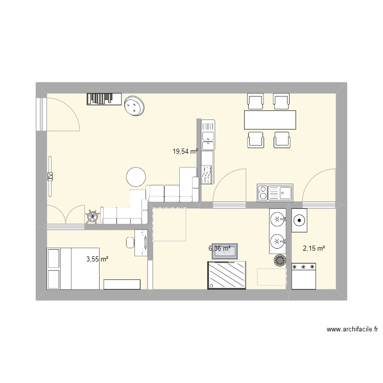 Plan maison. Plan de 4 pièces et 32 m2