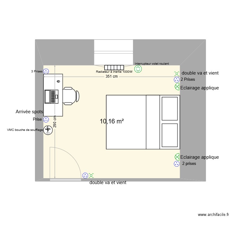 appart chambre coté jardin. Plan de 1 pièce et 10 m2