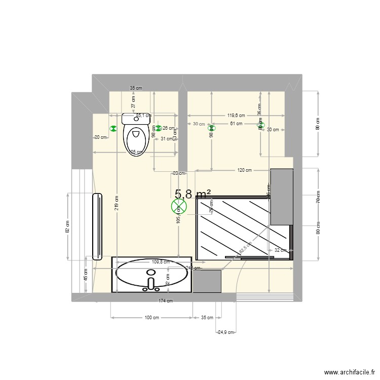 PROJET SALLE DE BAIN17. Plan de 1 pièce et 6 m2