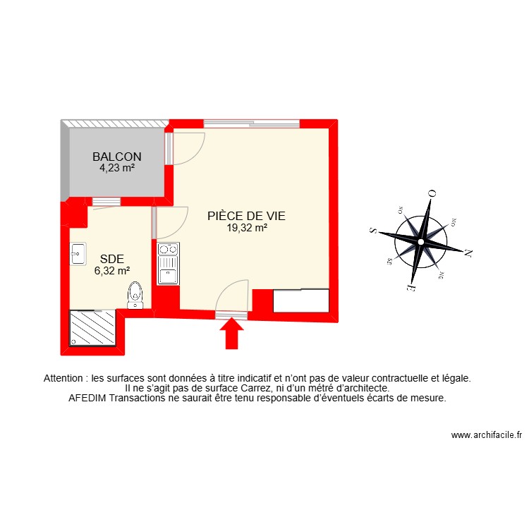 24437. Plan de 3 pièces et 30 m2