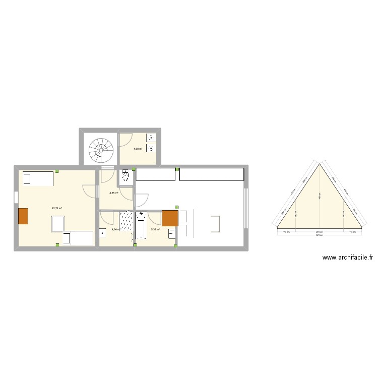 combles V3. Plan de 5 pièces et 42 m2