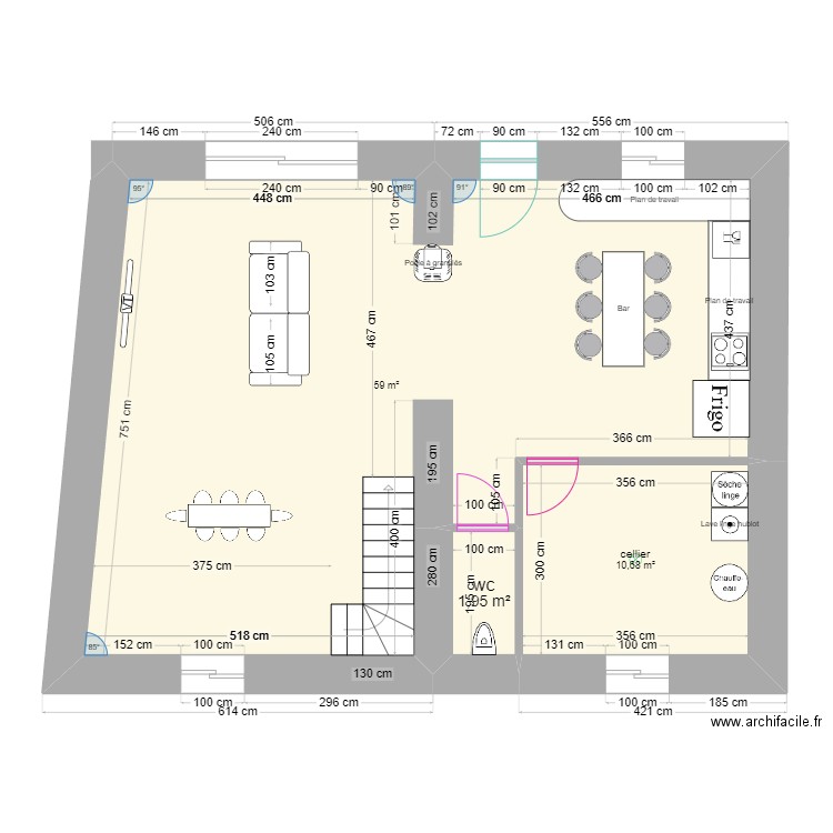 marie 1. Plan de 3 pièces et 72 m2