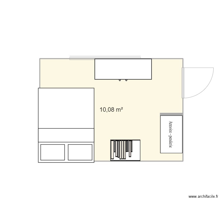 chambre. Plan de 1 pièce et 10 m2