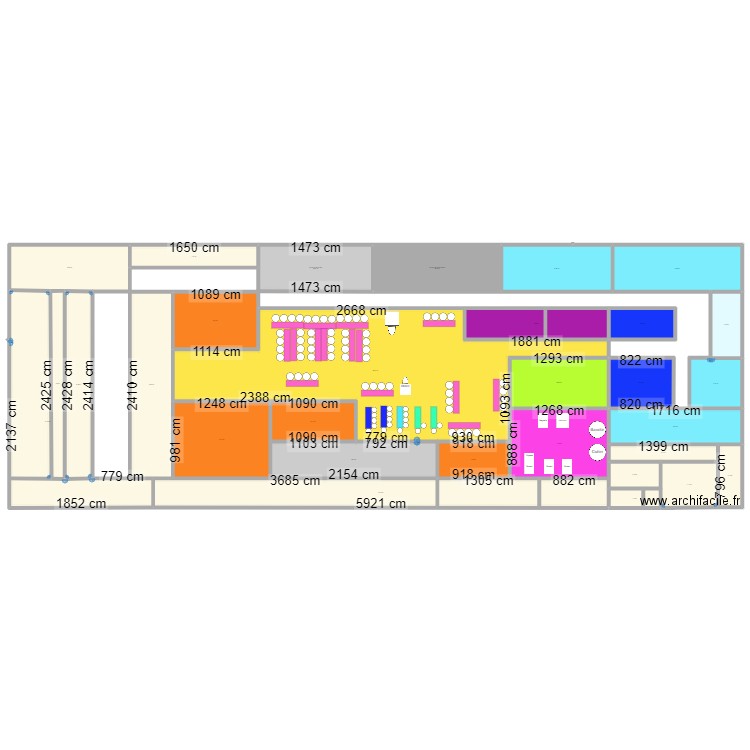 Plan abattoir V0. Plan de 30 pièces et 2741 m2