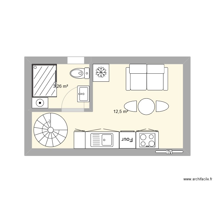 studio. Plan de 2 pièces et 16 m2