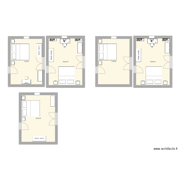 Chambre parentale. Plan de 5 pièces et 93 m2