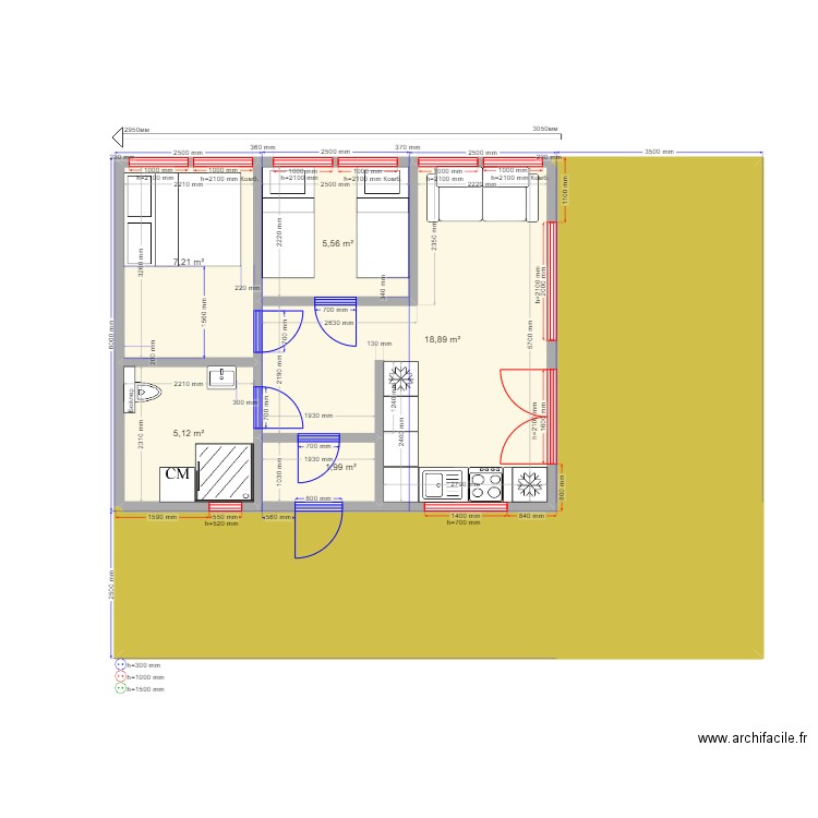 45 Дима кар. Plan de 6 pièces et 84 m2