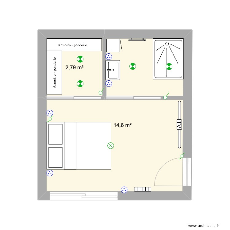 agrandissement . Plan de 2 pièces et 17 m2