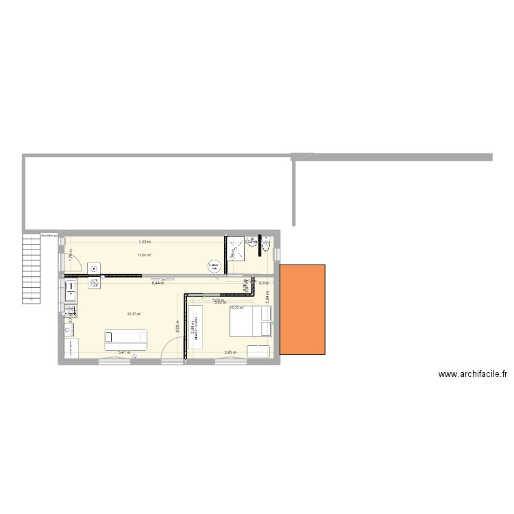 Serra actuel-modif 2. Plan de 3 pièces et 51 m2