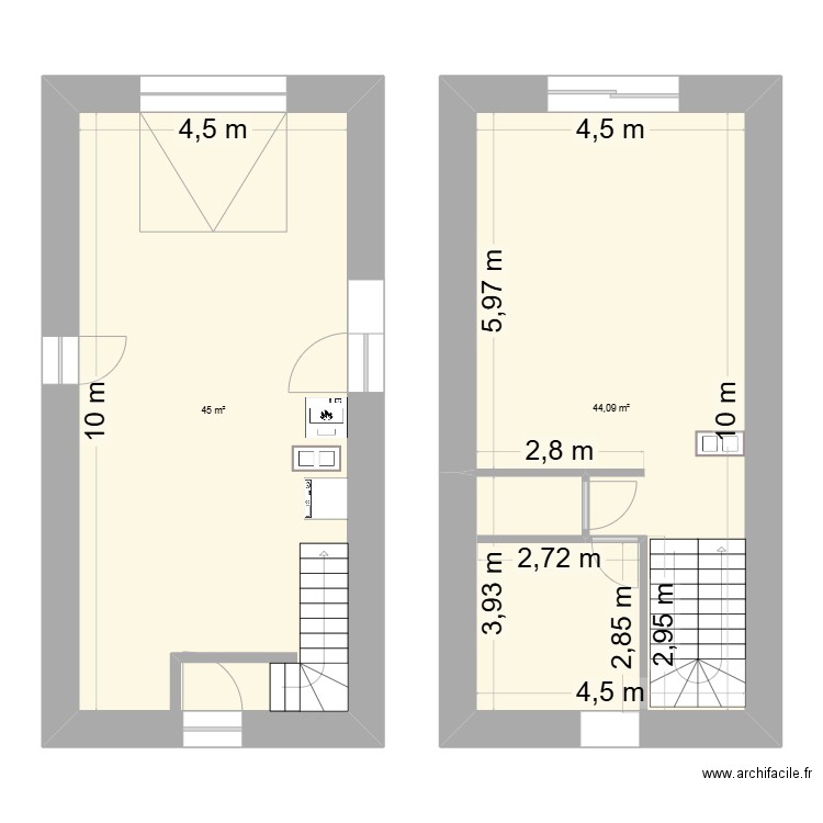 Fratin Appart et garage. Plan de 2 pièces et 89 m2