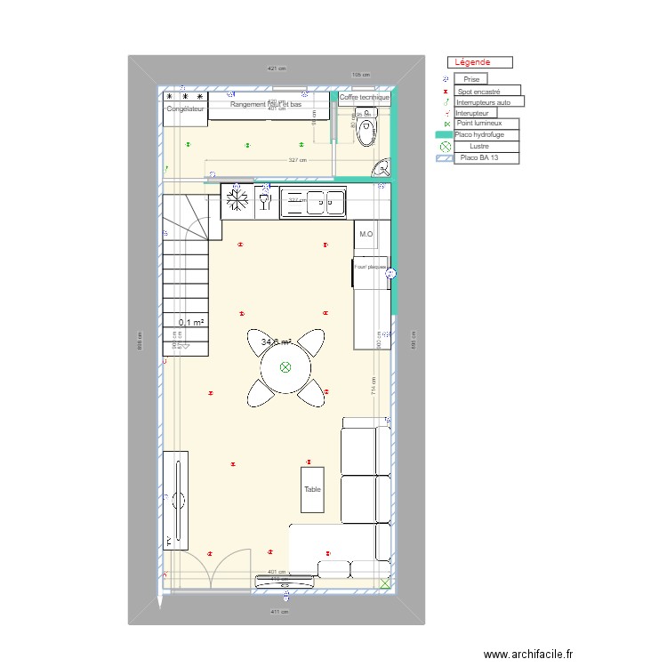 Mas RDC. Plan de 2 pièces et 35 m2