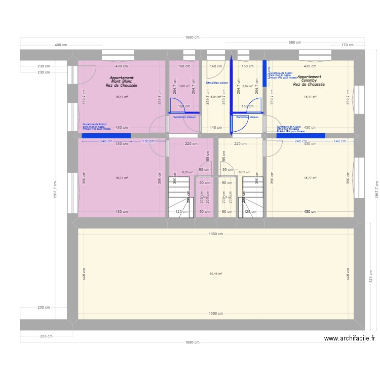 20240611 Projet Rénovation Sud Mury Démolition. Plan de 23 pièces et 315 m2