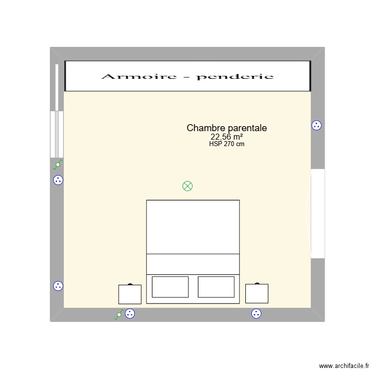 chambre parentale. Plan de 1 pièce et 23 m2