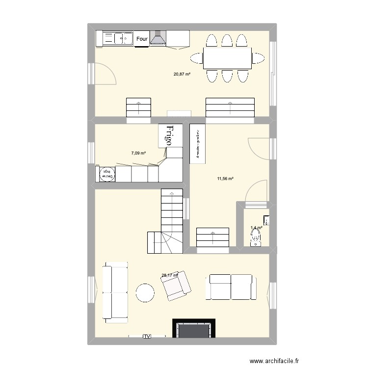 CASA. Plan de 5 pièces et 69 m2