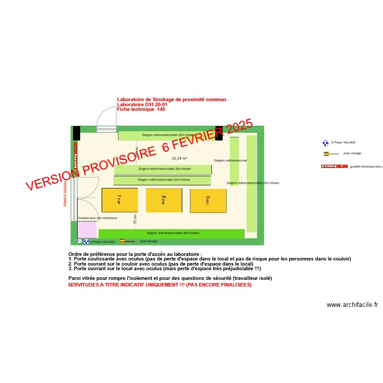 Fiche 145-laboratoire de stockage de proximité commun V2025-02-06. Plan de 1 pièce et 32 m2