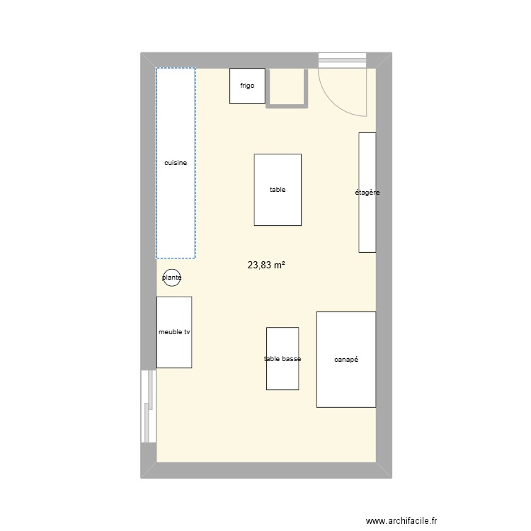 salla a manger. Plan de 1 pièce et 24 m2