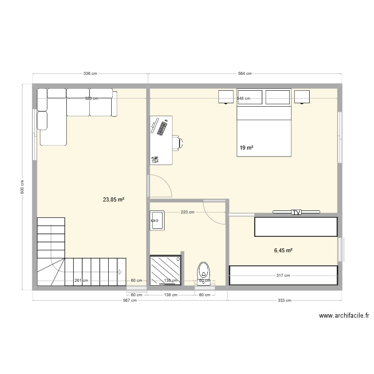 Habitacion 2do Piso. Plan de 3 pièces et 49 m2