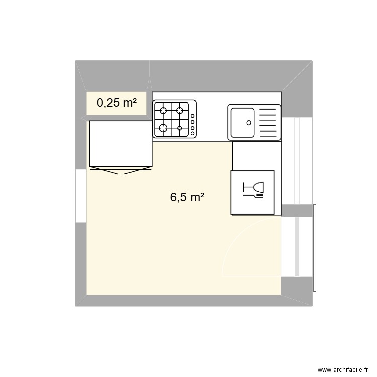 cuisine. Plan de 2 pièces et 7 m2