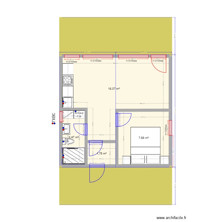  36 Пушкино ТП. Plan de 6 pièces et 52 m2