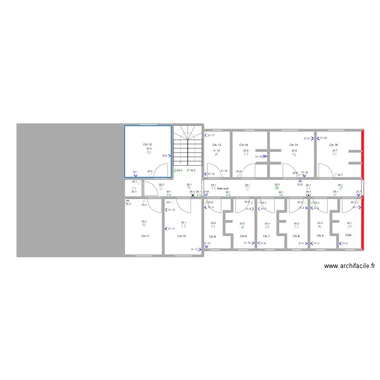 Hamoir Etage 1. Plan de 17 pièces et 129 m2