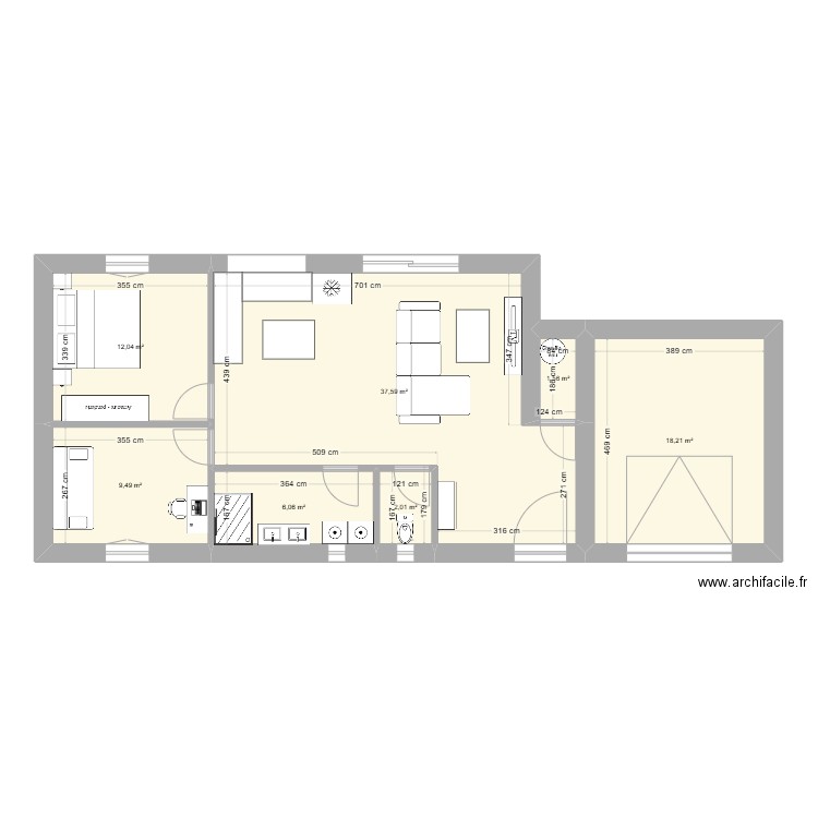 maison . Plan de 7 pièces et 87 m2