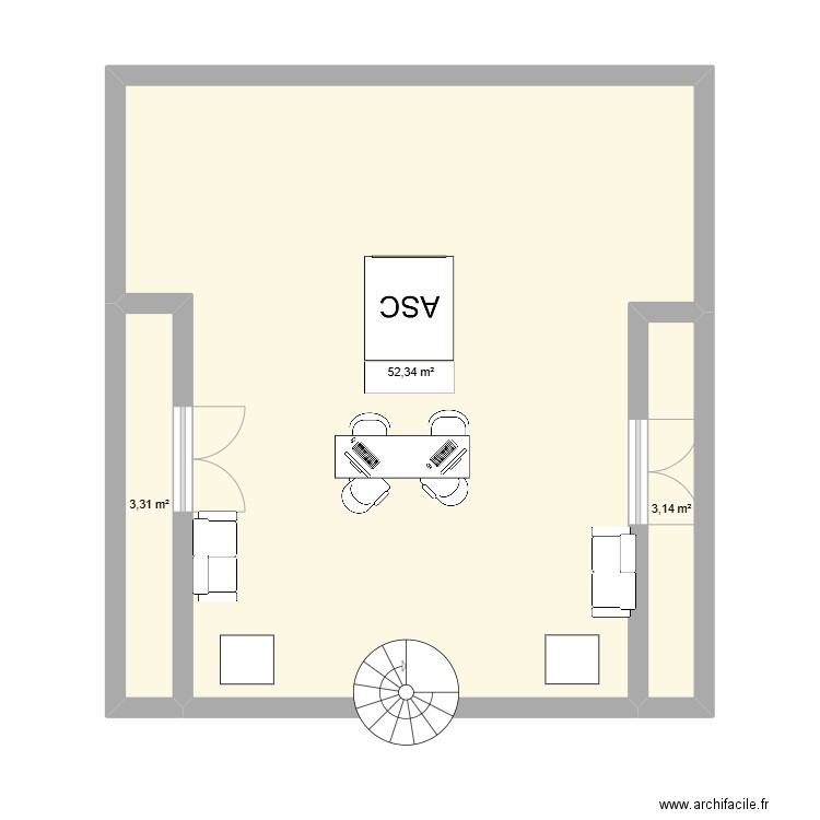 accueil hotel cité royale. Plan de 3 pièces et 59 m2