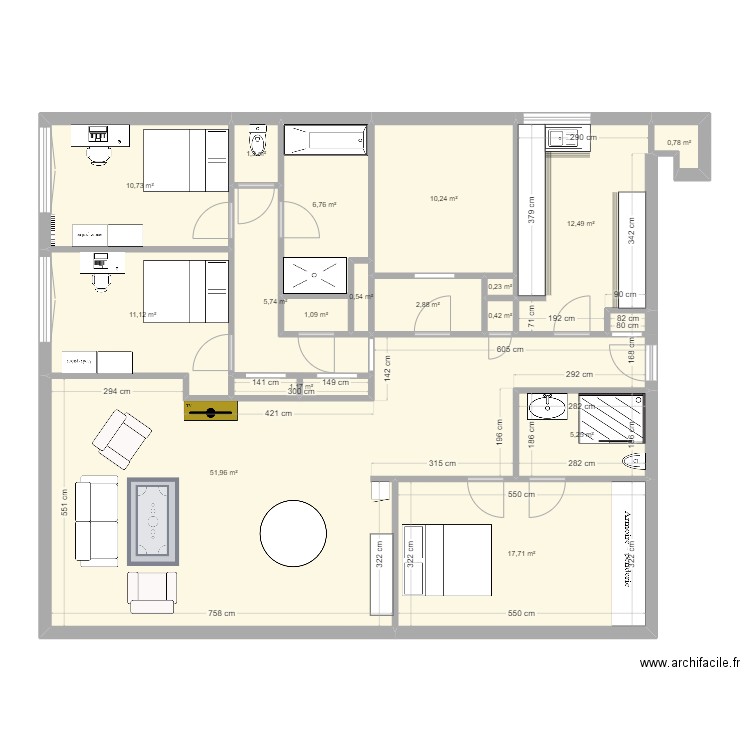 foch. Plan de 17 pièces et 140 m2