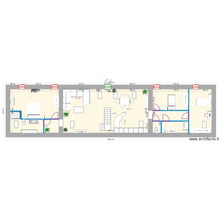 1er etage maison des invitées plan 2 avec aménagement (14.02.2025). Plan de 1 pièce et 135 m2