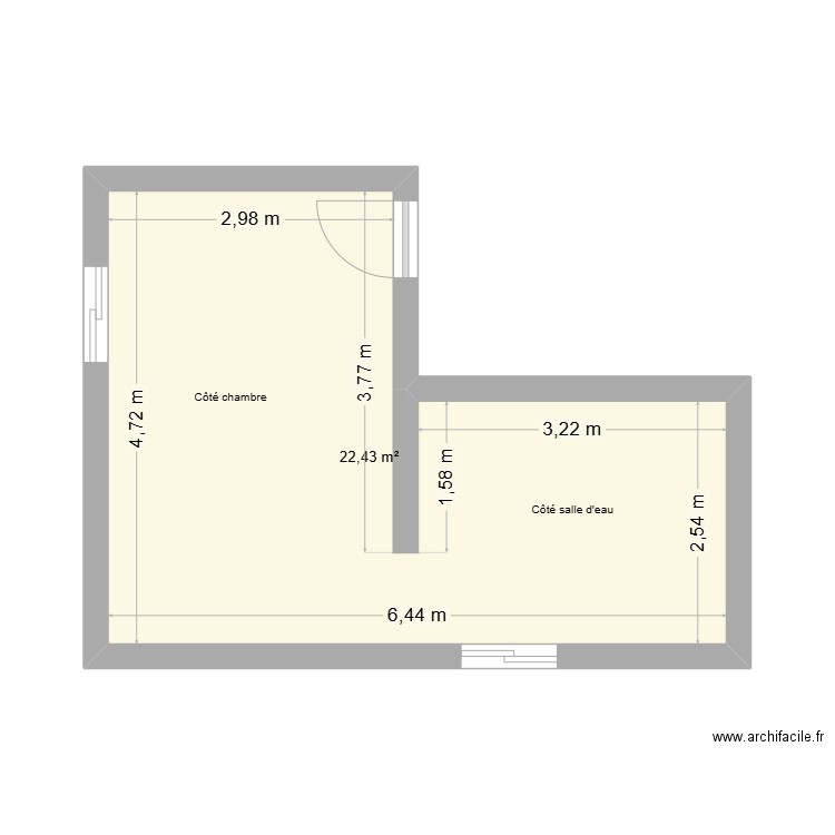 studio. Plan de 1 pièce et 22 m2