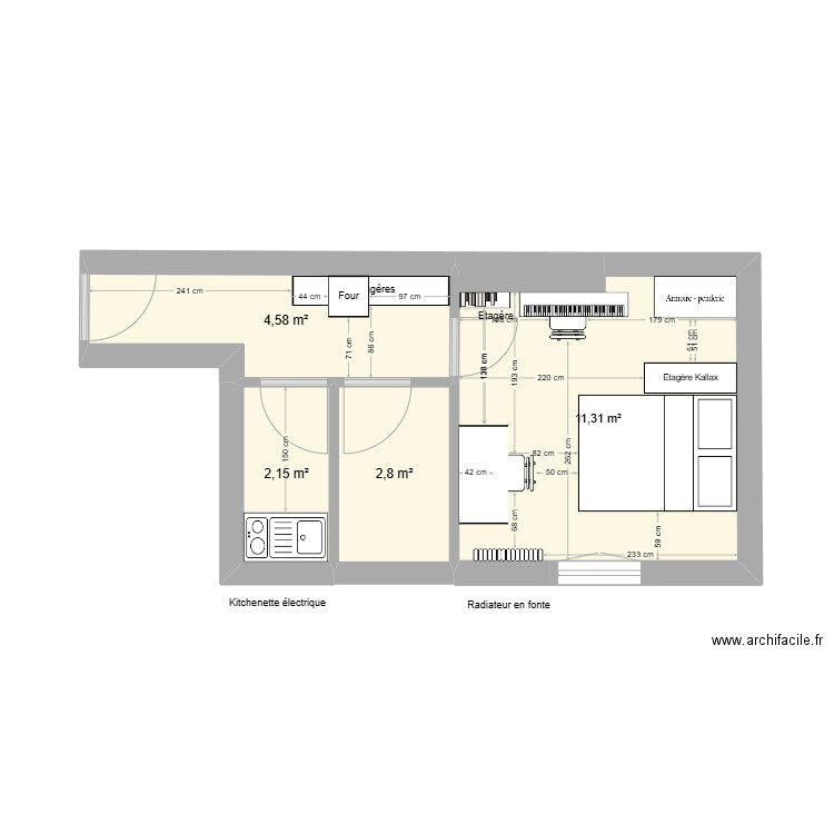 studio J. Plan de 4 pièces et 21 m2