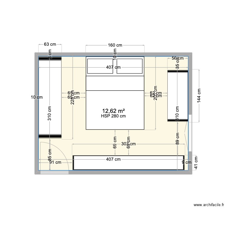 Chambre 1. Plan de 1 pièce et 13 m2