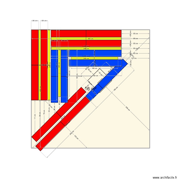 plan decoupe. Plan de 1 pièce et 16 m2