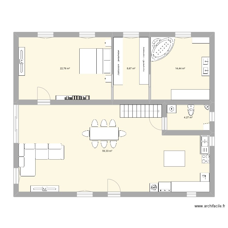 ro1. Plan de 5 pièces et 109 m2