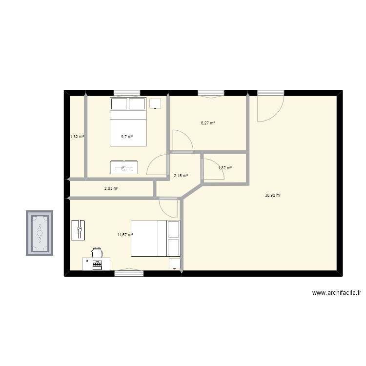 1111. Plan de 8 pièces et 66 m2