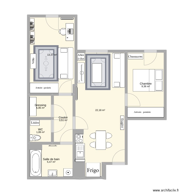 Sète. Plan de 7 pièces et 58 m2