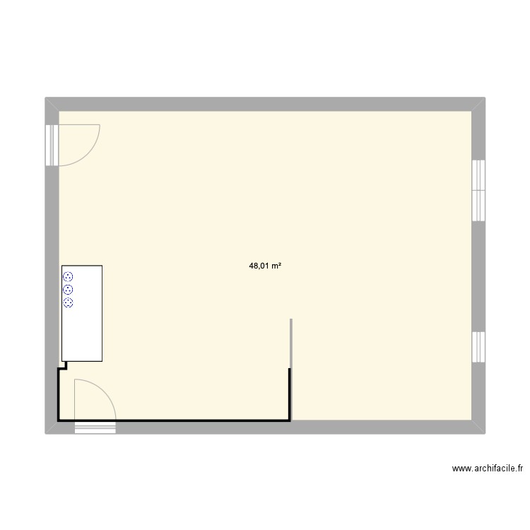 Chantier. Plan de 1 pièce et 48 m2