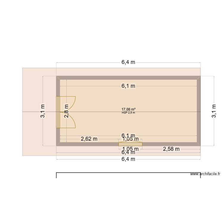 Abri jardin. Plan de 1 pièce et 17 m2