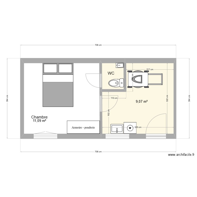 garage marie. Plan de 3 pièces et 21 m2