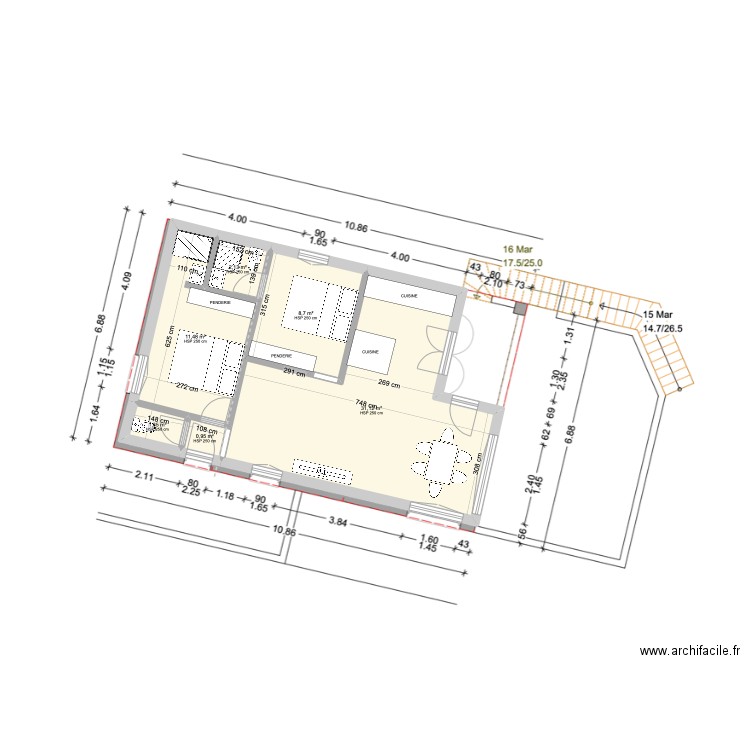 ENSUES RDC suite visite. Plan de 6 pièces et 56 m2