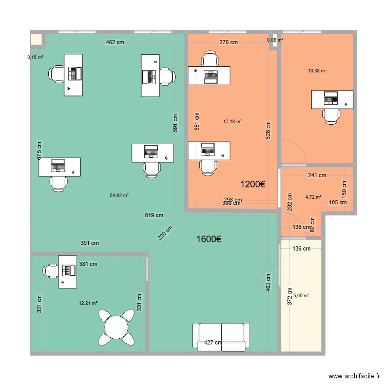 LOO2. Plan de 8 pièces et 105 m2