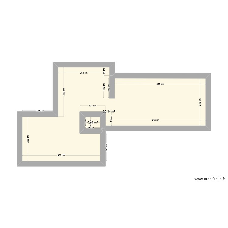 Piece. Plan de 2 pièces et 27 m2