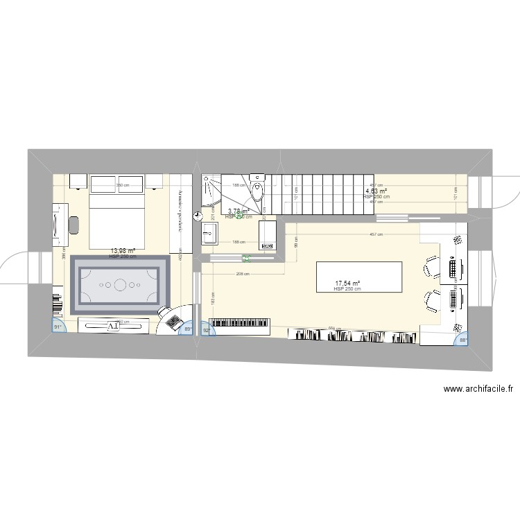 REZ de Chaussée. Plan de 4 pièces et 40 m2