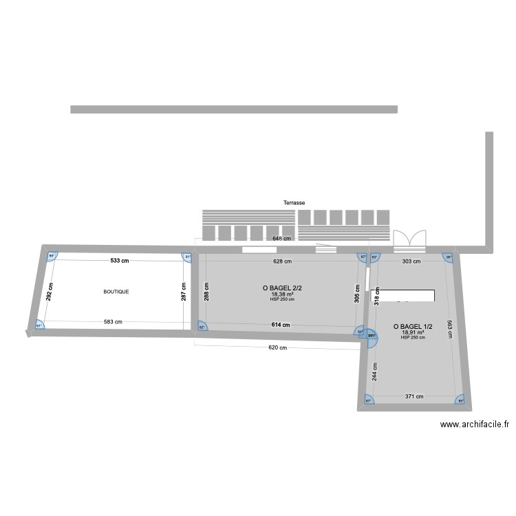 Boutik2. Plan de 3 pièces et 53 m2