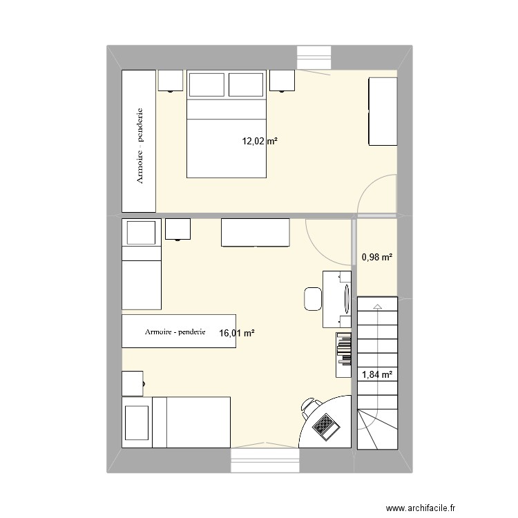 Logement 4 R+1 variante 8 (sans sdb). Plan de 4 pièces et 31 m2