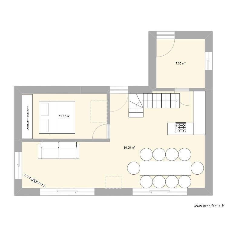 maison1. Plan de 3 pièces et 59 m2