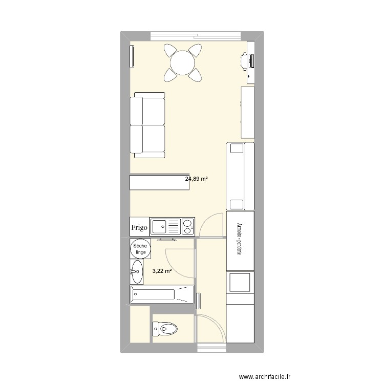 quiberon. Plan de 2 pièces et 28 m2