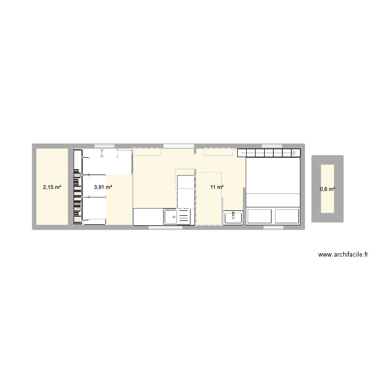 G200. Plan de 4 pièces et 18 m2