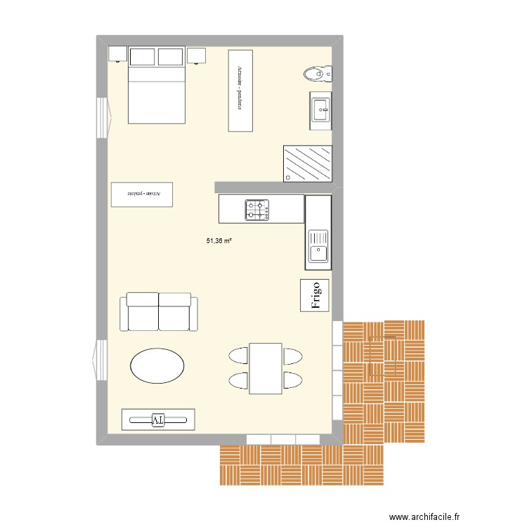 plan1. Plan de 1 pièce et 51 m2