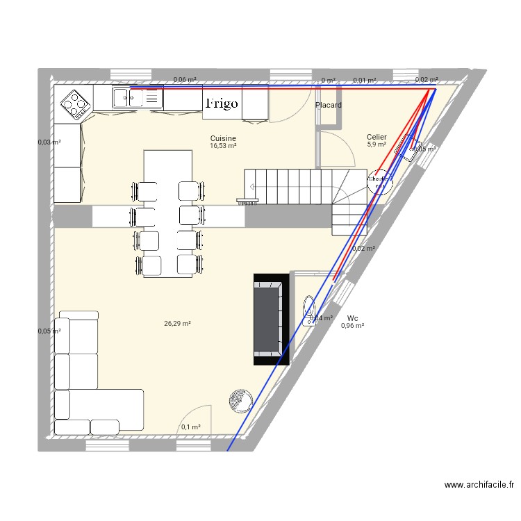 Rdc 1. Plan de 15 pièces et 50 m2